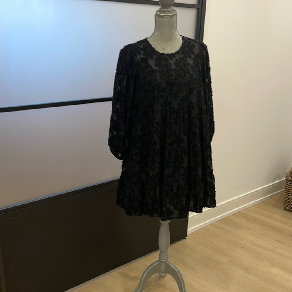 Gothic FlowerChild - Black Textured Dress